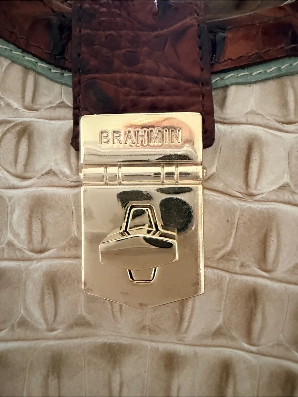 NWT Brahmin Elisa Linen Croc-Embossed Leather Satchel